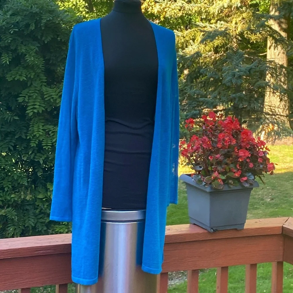 J. Jill Teal Blue cardigan, Excellent Condition, see measurements in photos - Picture 1 of 11